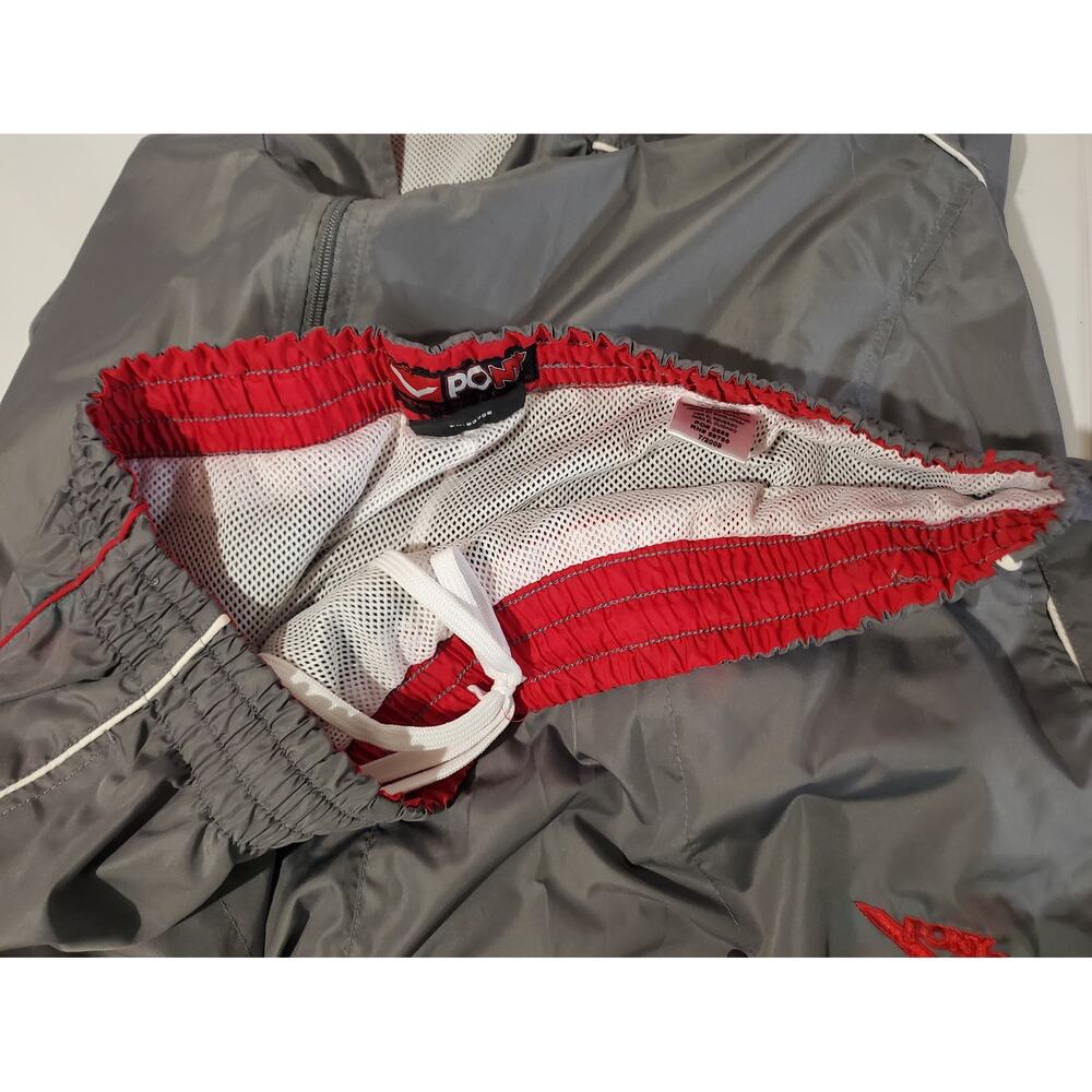 Pony Vtg Y2K 2 Piece Track Suit Windbreaker Jacket Pants Mens Size XXL Gray Red - Picture 12 of 16